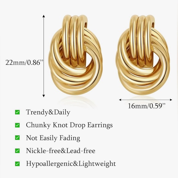 GOLD KNOT STATEMENT DROP DANGLE EARRINGS - Picture 5 of 8